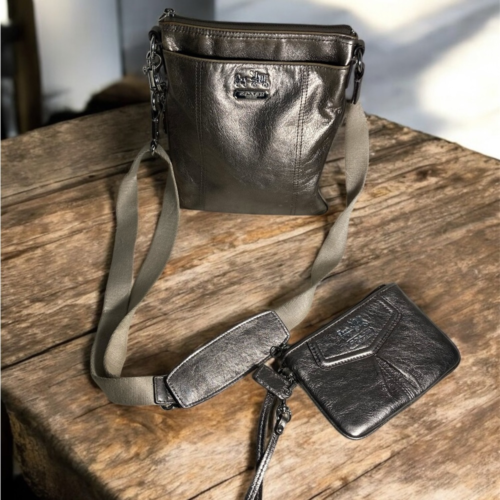Coach Stylish Metallic Crossbody Bag and wristlet with dust bag